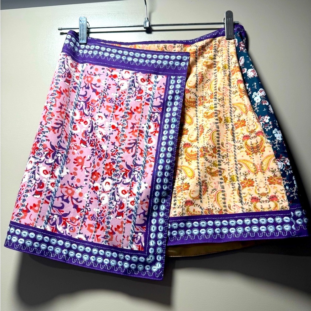 Patchwork Floral Wrap Mini Skirt - image 5